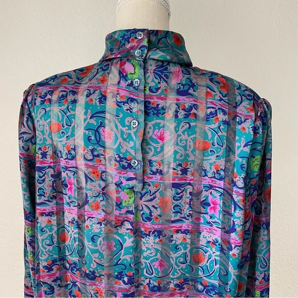 NICOLA AMAZING VINTAGE FLORAL MOCK NECK BUTTON DOWN BALOON SLEEVE BLOUSE TOP - Picture 11 of 16